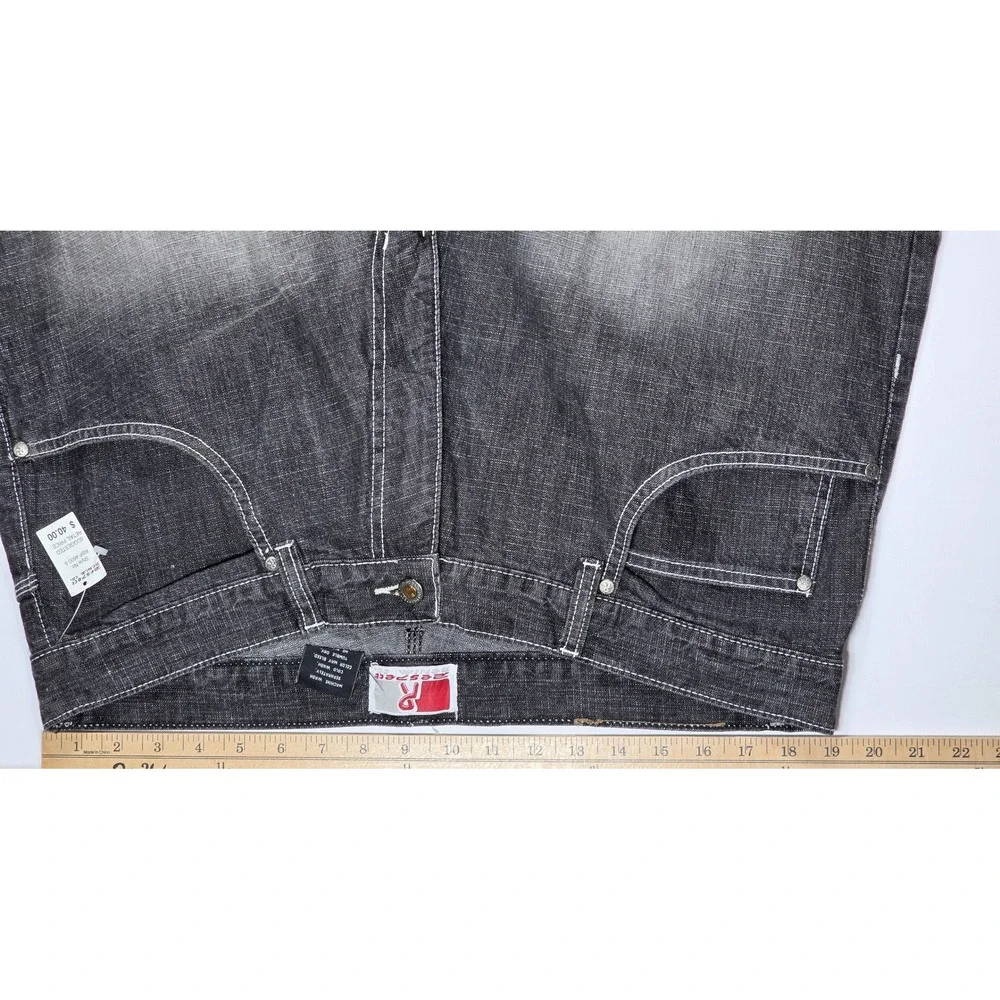 Respect Denim Co Mens 40x34 Wide Leg Baggy Jeans Dark Wash Fade Y2K Streetwear